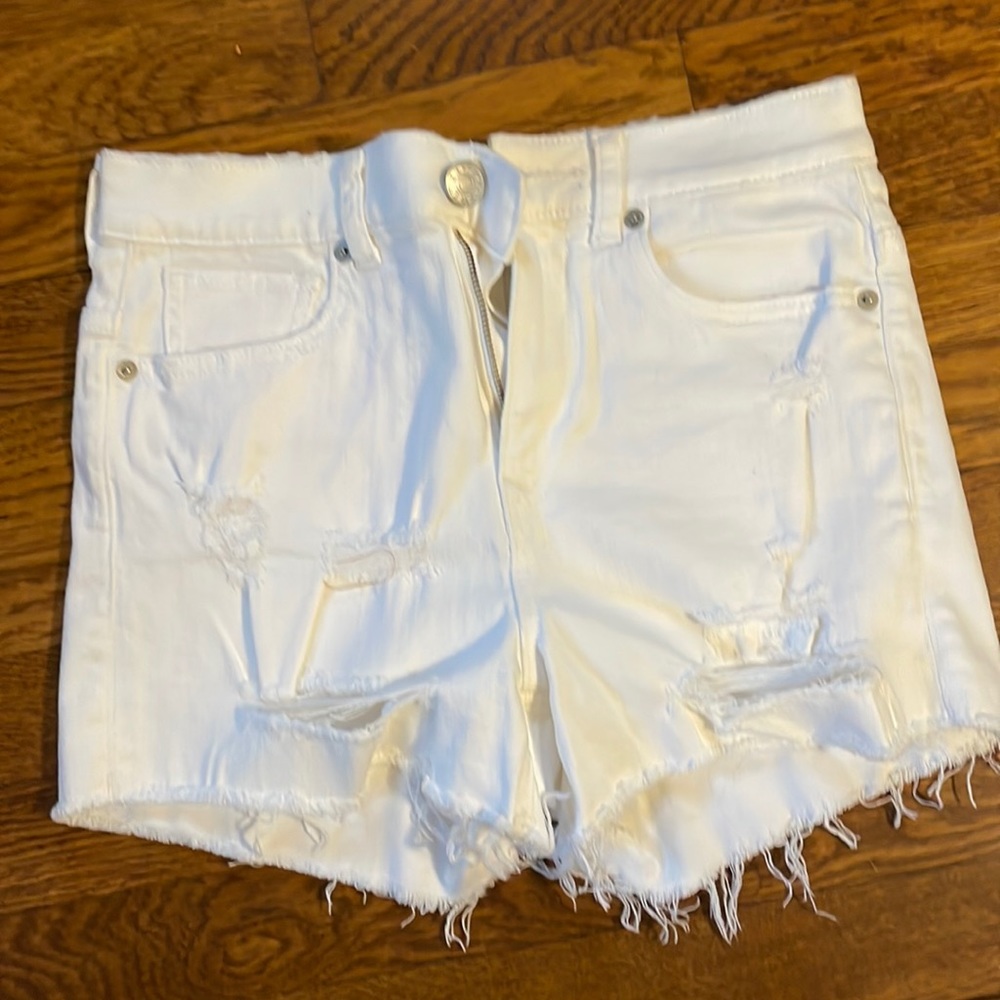 Express high rise white denim shorts